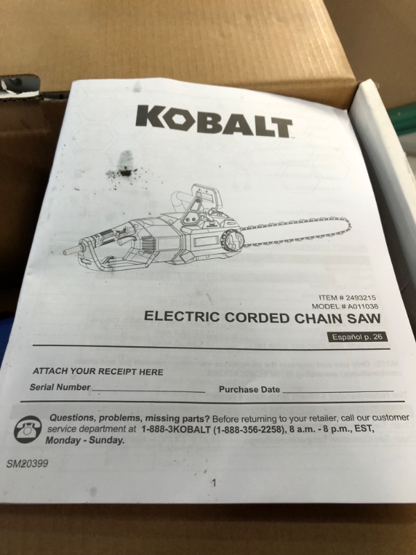 Photo 4 of * item used * damaged * non functional * sold for parts *
Kobalt A011038 18-in Corded Electric Chainsaw BLUE