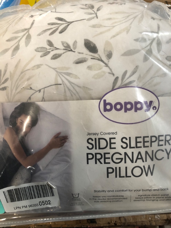 Photo 2 of Boppy Side Sleeper Pregnancy Pillow with Removable Jersey Pillow Cover | Gray Falling Leaves | Compact, Stay-Put Design | Prenatal and Postnatal Positioning Falling Leaves Gray