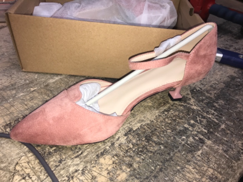 Photo 1 of (SEE NOTES)  Size 8 Light Pink Ownmeen Womens Pointed Toe Pumps Ankle Strap Buckle Closure D'Orsay Flared Heel Dress Shoes