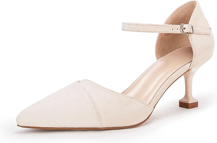 Photo 1 of (SEE NOTES) SIZE 8 LIGHT PINK Ownmeen Womens Pointed Toe Pumps Ankle Strap Buckle Closure D'Orsay Flared Heel Dress Shoes 