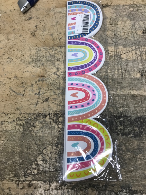Photo 1 of (5 PK BUNDLE) Boho Rainbow Border Trim, Bulletin Borders Stickers, 50 ft Back-to-School Decoration Borders for Bulletin Board/Black Board Trim, Teacher/Student Use for Classroom/School