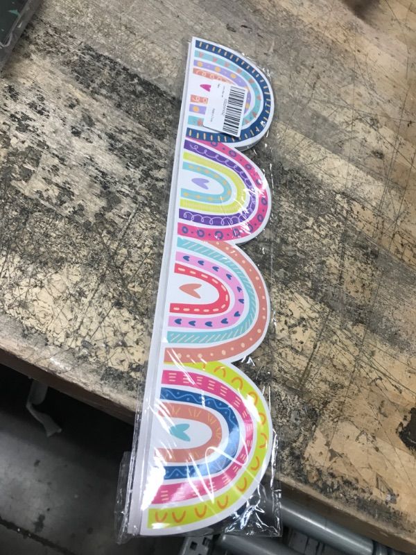 Photo 1 of (5PK BUNDLE) Boho Rainbow Border Trim, Bulletin Borders Stickers, 50 ft Back-to-School Decoration Borders for Bulletin Board/Black Board Trim, Teacher/Student Use for Classroom/School