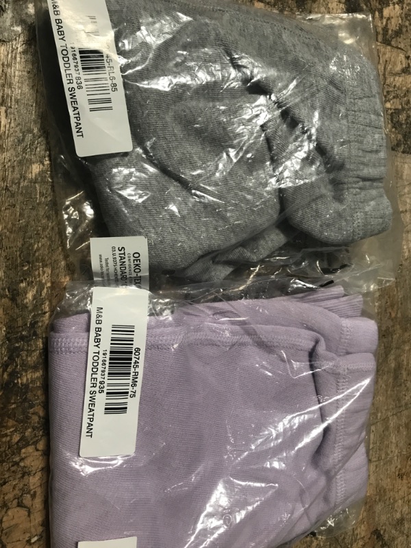 Photo 1 of ***2 Pairs** Moon and Back by Hanna Andersson Baby Boys' and Girls' French Terry Jogger Sweatpant 12-18 Months Light Purple and grey 