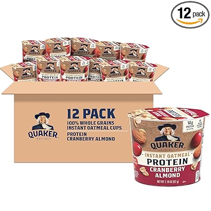 Photo 1 of ***EXPIRES: September 13, 2023***Quaker Protein Instant Oatmeal Express Cups, Cranberry Almond, 10g Protein, 2.18 Ounce (Pack of 12) Cranberry Almond Protein Express Cups,12 Ct