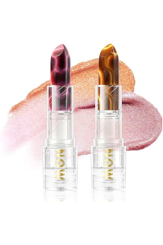 Photo 1 of IMAKEUPNOW Glimmer Lip Balm Glitter Lipstick 2Pcs Set Delicate Shimmer Glow Hydrating Formula Sbutle Color Unique Lip Care - Rose Quartz+Amber