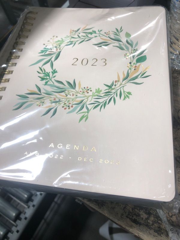 Photo 2 of Fringe Studio 2023 Spiral Planner, Aug 2022 - Dec 2023, 17 Month, Weekly and Monthly, Paper Cover," EUCALYPTUS WREATH ", 236 pages, 9.785" x 6.75" (844205) 2023 Eucalyptus Wreath