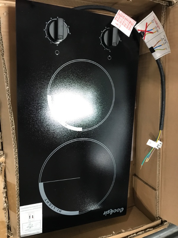 Photo 1 of 2 Burner Electric Cooktop 12 inch, Cooksir 3000W Electric Stove Top 220-240V, 9 Power Level, Knob Control, Auto Shut Down Protection, Hard Wired, No Plug 2-Zones-Knob