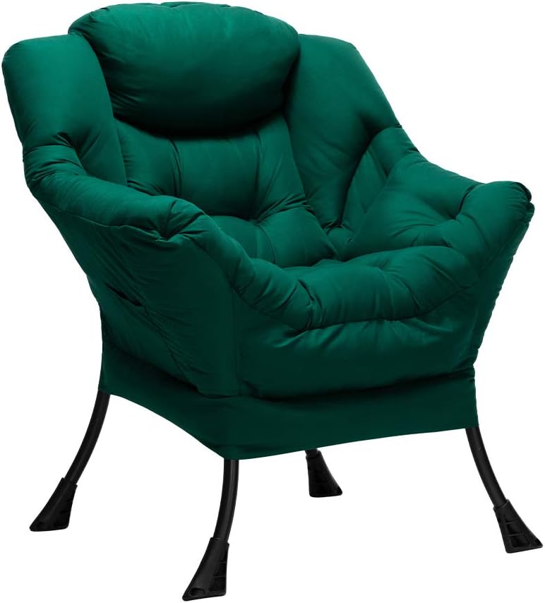 Photo 1 of AcozyHom Modern Cotton Fabric Lazy Chair, Accent Contemporary Lounge Chair, Single Steel Frame Leisure Sofa Chair with Armrests and A Side Pocket, Thick Padded Back, Velvet Green