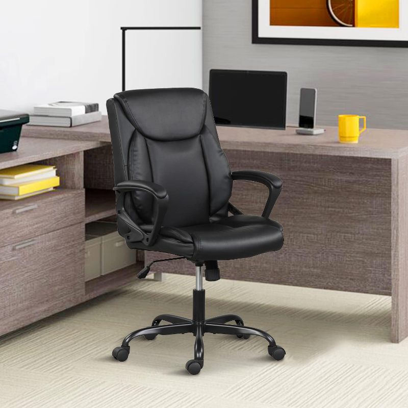 Photo 1 of Executive Desk Chair Office Chair PU Leather Mid Back Computer Chair Adjustable 360-Degree Rolling Swivel Tilt Office Chair Ergonomic Lumbar Support Task Chair with Padded Armrest for Adult Men Women
