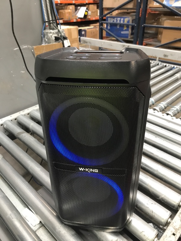 Photo 2 of W-KING 100W Bluetooth Speakers V5.3, IPX6 Waterproof Portable Loud Speaker with Deep Bass/110dB Huge Sound/DSP, Karaoke Outdoor Boombox with Lights/Mic & Guitar Port/Echo/USB Port/EQ/Adapter Included