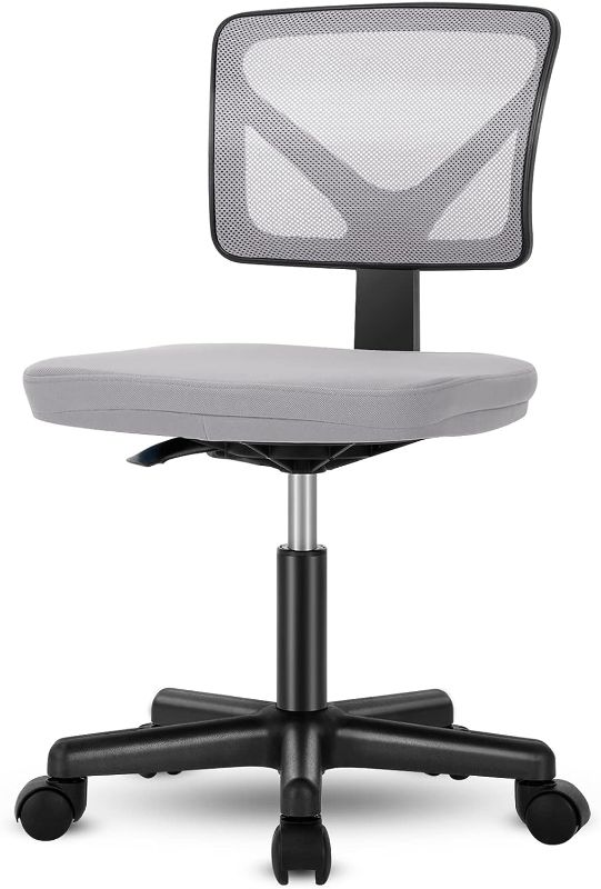 Photo 1 of Sweetcrispy Grey Desk, Armless, Computer Home Office Low-Back Mesh Task Swivel Rolling Chair No Arms for Small Space with Lumbar Support
