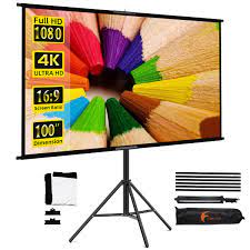 Photo 1 of Projector Screen and Stand,Towond 100 inch Indoor Outdoor Projection Screen, Portable 16:9 4K HD Rear Front Movie Screen Pull Down with Carry Bag Wrinkle-Free Design for Home Theater Backyard Cinema 100'' with stand