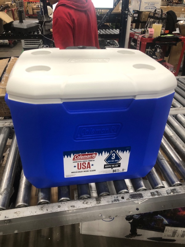 Photo 2 of Coleman Chiller Series 60qt Wheeled Insulated Portable Cooler, Ice Retention Hard Cooler with Heavy Duty Wheels and Handle