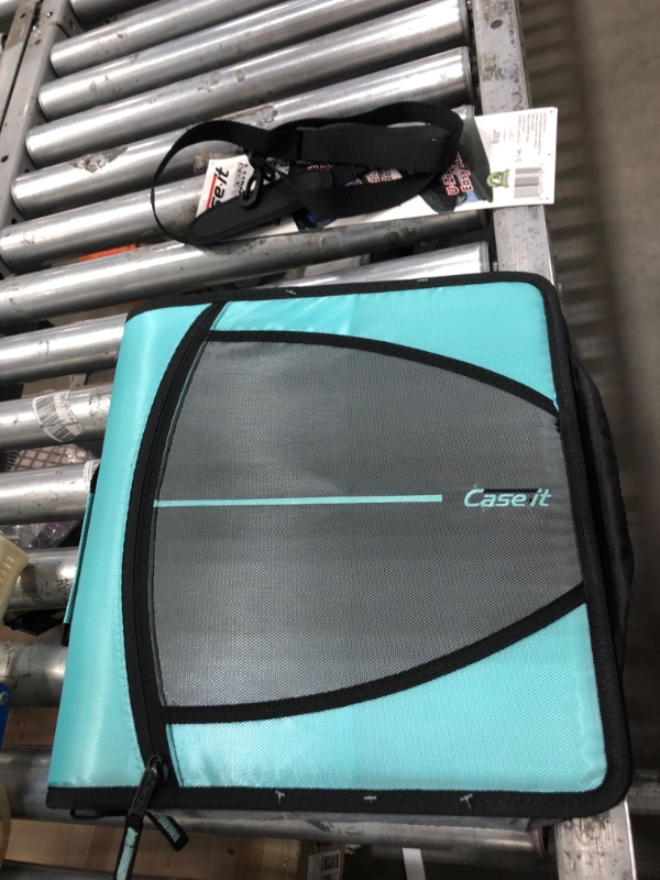 Photo 2 of Case-it The Mighty Zip Tab Zipper Binder - 3 Inch O-Rings - 5 Color Tab Expanding File Folder - Multiple Pockets - 600 Page Capacity - Includes Shoulder Strap - D-146-SMT Spearmint Blue Single