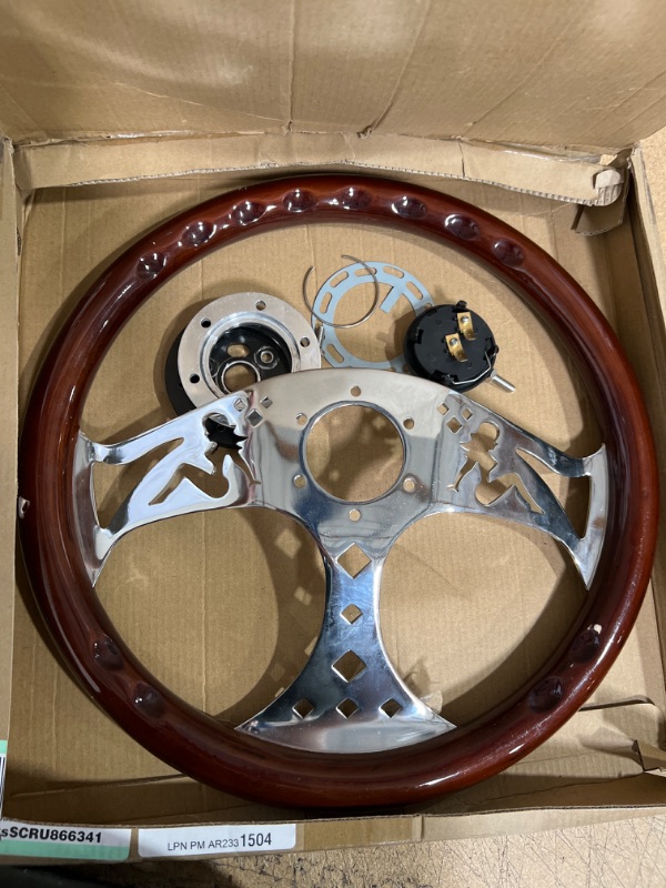 Photo 2 of ***SEE NOTES*** YIUIY 380MM 15" Wooden Steering Wheel with Horn Button Kit- Classic Wood Grain Steering Wheel - Nostalgia Beautiful Girl Style