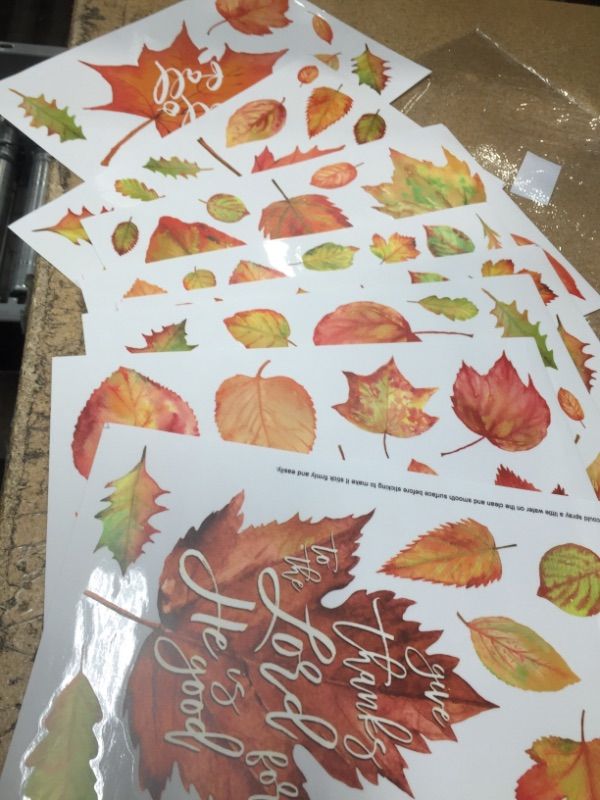 Photo 2 of  114 PCS Fall Window Cling Sticker, Thanksgiving Autumn Harvest Watercolor Leaves for Home Party Supplies Shop Window Glass Display Decoration 11.5 x 8.3 Watercolor Leaves