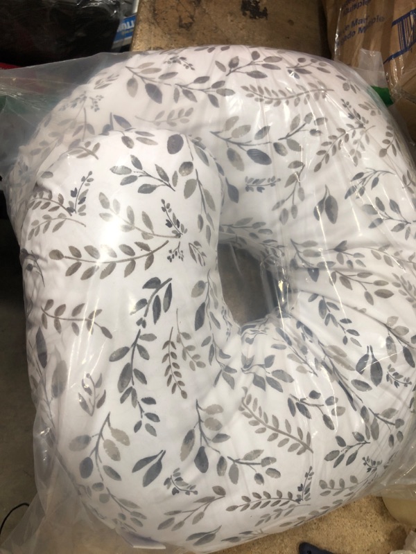 Photo 2 of Boppy Original Support Nursing Pillow, Gray Taupe Leaves, Ergonomic Breastfeeding, Bottle Feeding, and Bonding, Firm Hypoallergenic Fiber Fill, Removable Cover, Machine Washable