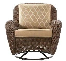 Photo 1 of **MISSING HARDWARE AND MISSING ASSEMBLY INSTRUCTIONS**
Beacon Park Brown Wicker Outdoor Patio Swivel Lounge Chair with Toffee Trellis Tan Cushions
