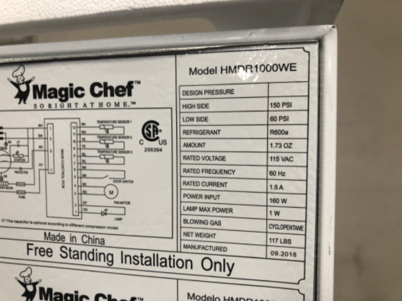 Photo 8 of ***DOES ""NOT"" COOL**  **POWERS ON BUT ONLY BLOWS ROOM TEMP. AIR IN FREEZER, ***DOES ""NOT"" COOL**
Magic Chef HMDR1000WE 10.1 cu.ft. top Freezer/Refrigerator, White