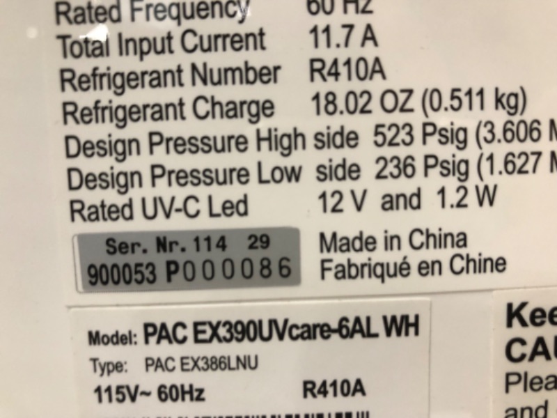 Photo 6 of ***SEE CLERK COMMENTS**SEE COMMENTS***
De'Longhi PACEX390UVcare-6AL WH PAC Portable Air Conditioner, Dehumidifier, Fan & UV-Carelight, 14000 BTU + UV CARE, White White 14,000 BTU, UV light protection, 700 sq ft Conditioner