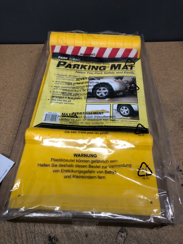 Photo 2 of Maxsa 37356-RS Park Right Perfect Parking Self Adhesive Anti-skid Parking Mat for Cars and Trucks, 21" x 11" x 2", Yellow with Reflective Strip 1-Pack Yellow Frustration-Free Packaging