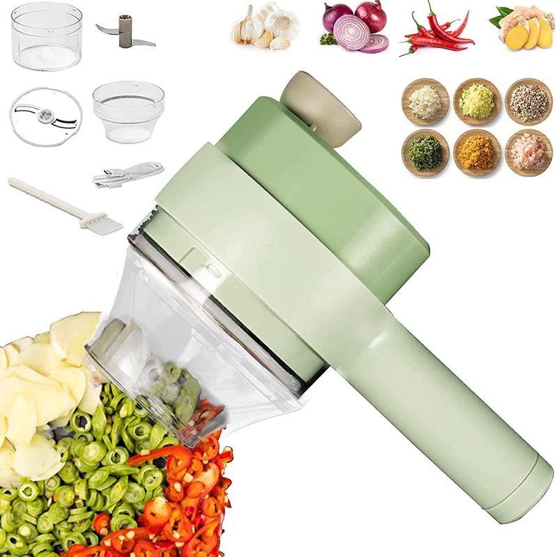 Photo 1 of Kitchen Goods Electric Vegetable Cutter Set - 4 in 1 Portable, Rechargeable, Wireless Food Processor & Chopper Machine for Pepper, Garlic, Onion, Celery & Meat