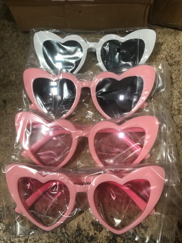 Photo 1 of 4PK HEART GLASSES PINK 1 WHITE 