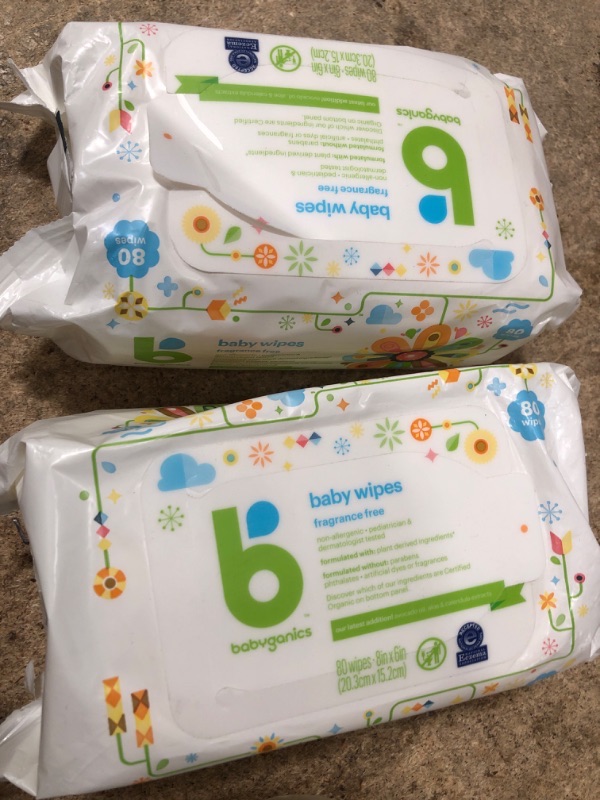 Photo 2 of Babyganics Baby Wipes, Fragrance Free - 80 wipes 2PK