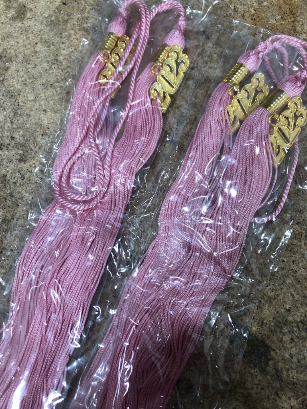 Photo 2 of 2023 Graduation Cap Tassel Charm 4 PCS Tassels for Graduation Cap 2023 Soft Silky Tassel Accessories for Graduate Hats Parties Ceremonies Souvenir Gold Charms 9" PINK