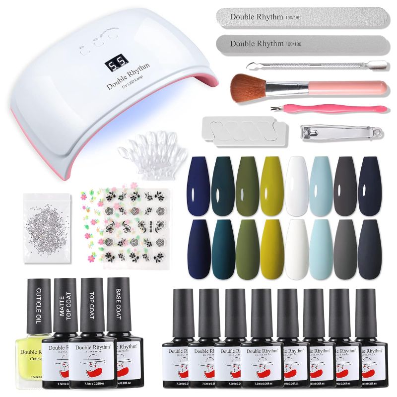 Photo 1 of 23 PCS Gel Nail Polish Kit with U V Light 48W Nail Dryer Lamp 8 Colors Gel Polish Starter Set Soak Off Vibrant Bright Manicure Salon Home DIY Nail Art (kit3-halcyon)
