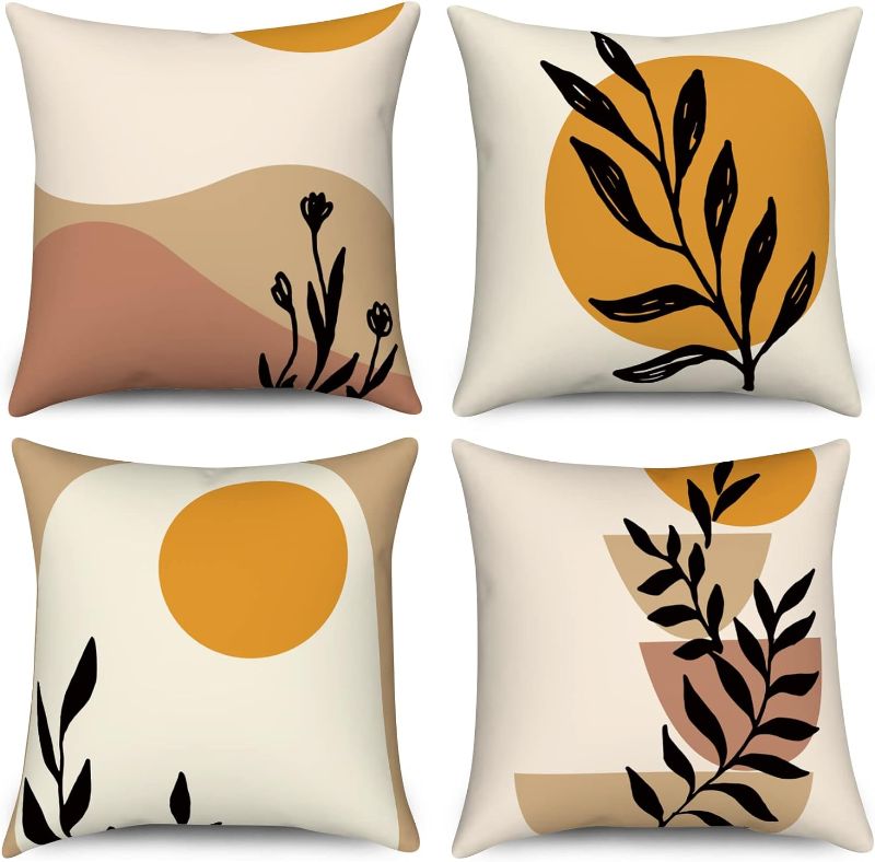 Photo 1 of Eainb Boho Abstract Pillow Covers 18Inchc Modern Minimalism Throw Pillows Cover Flower Leaf Sun Moon Pillowcase Indoor Outdoor Decorative Cushion Case for Couch Bed Home Decor
