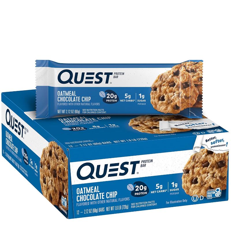 Photo 1 of BEST BY FEB 9 , 2024 -- Quest Nutrition Oatmeal Chocolate Chip Protein Bar, High Protein, Low Carb, Gluten Free, Keto Friendly, 12 Count
