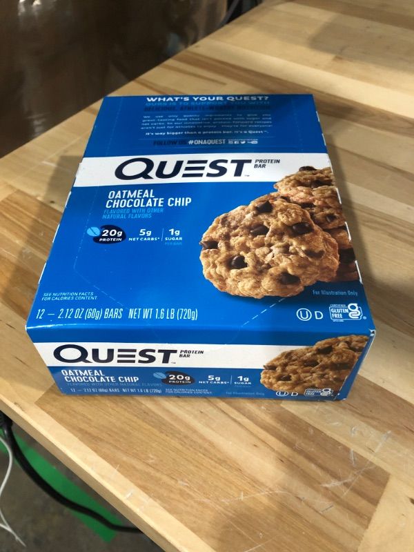 Photo 2 of BEST BY FEB 9 , 2024 -- Quest Nutrition Oatmeal Chocolate Chip Protein Bar, High Protein, Low Carb, Gluten Free, Keto Friendly, 12 Count
