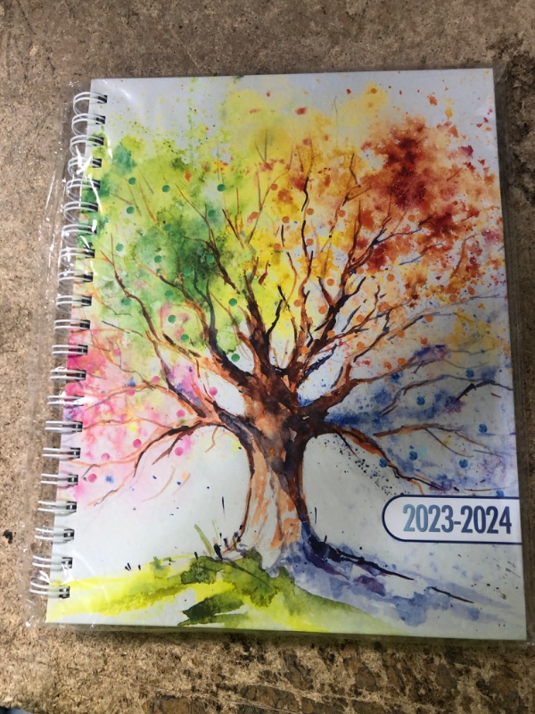 Photo 2 of Hardcover Academic Year 2023-2024 Planner: (July 2023 Through June 2024) 8.5"x11" Daily Weekly Monthly Planner Yearly Agenda. Bookmark, Pocket Folder and Stickers Set (Tree Seasons)