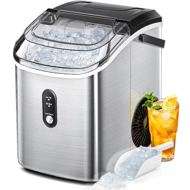 Photo 1 of AGLUCKY Nugget Ice Maker Countertop, Portable Pebble Ice Maker Machine, 35lbs/Day Chewable Ice, Self-Cleaning, Stainless Steel, Pellet Ice Maker for Home/Kitchen/Office (Silver)
