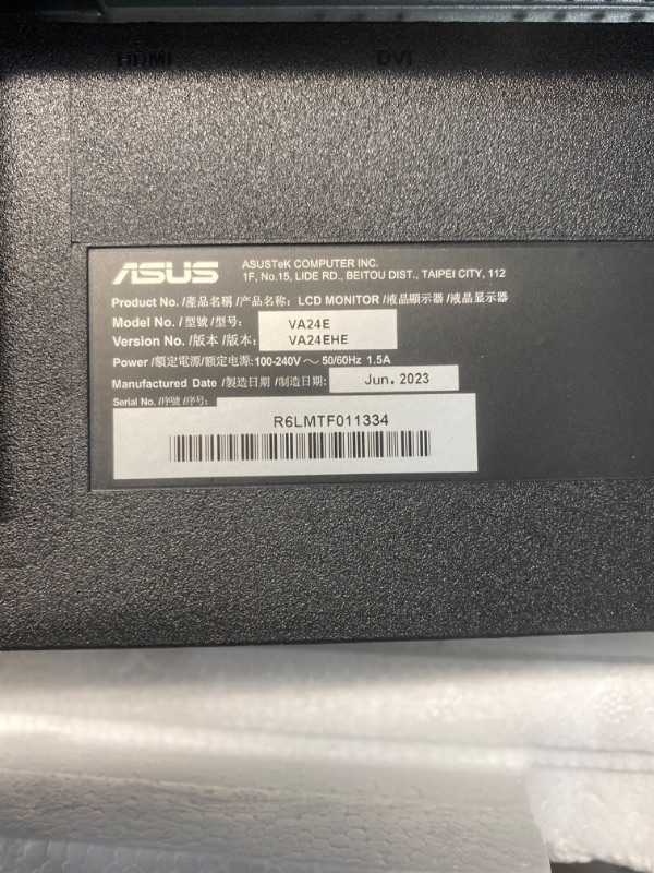Photo 1 of ASUS VA24EHE 23.8” Monitor 75Hz Full HD (1920x1080) IPS Eye Care HDMI D-Sub DVI-D,Black