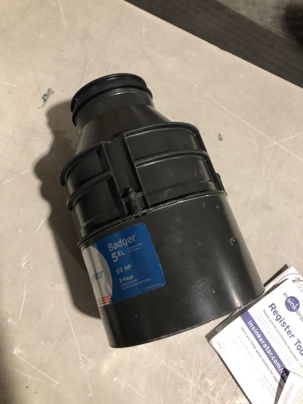 Photo 4 of ***USED - UNKNOWN IF ALL PARTS ARE INCLUDED***
InSinkErator Badger 5XL Non-corded 1/2-HP Continuous Feed Garbage Disposal