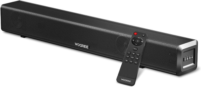 Photo 1 of wogree Mini Soundbar 16-Inch 50W with Bluetooth, Optical, AUX, USB Connection, Small Sound Bar Speakers Surround Sound System for TVs, Home Theater, Gaming, Projectors, PCs, Tablets, Phones
