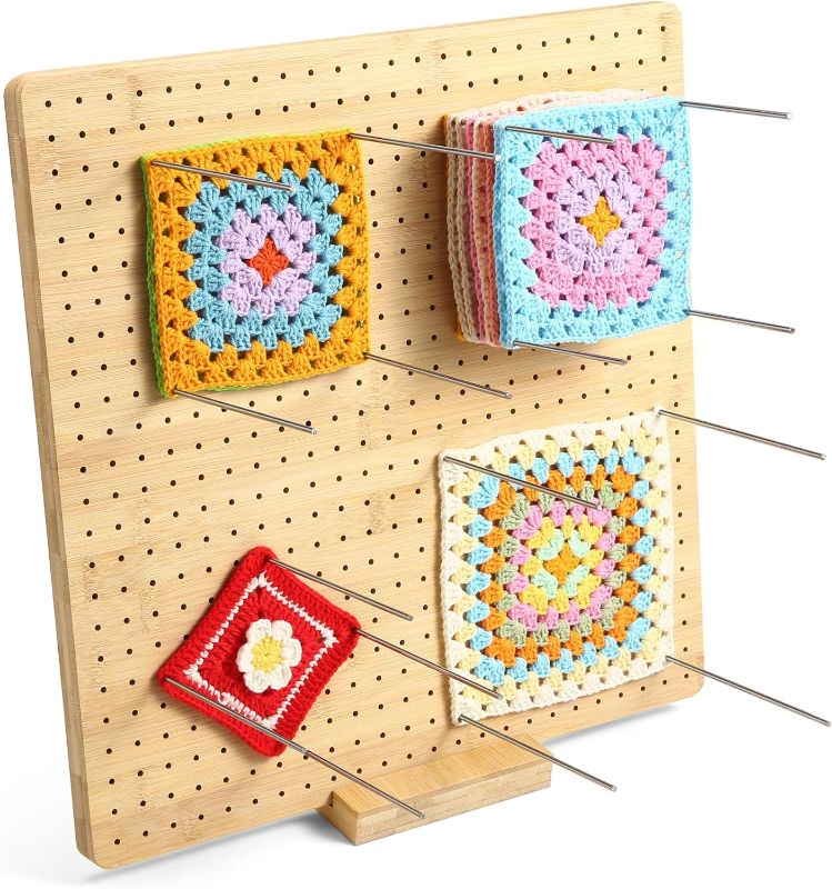 Photo 1 of 15.5*15.5 Inches Crochet Blocking Board with 30 Pins, Bamboo Blocking Mats for Knitting & Crochet Projects, Gift for Granny Squares Lovers, Beginners