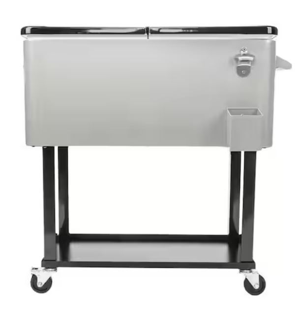 Photo 1 of 80 Qt. Iron Beverage Wheeled Cooler with Shelf
