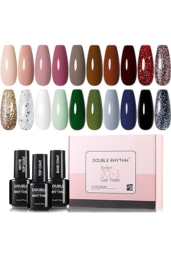 Photo 1 of double Rhythm Gel Nail Polish Set -20 Pcs Gel Polish Kit with 1 Base Coat and Glossy & Matte Top Coat Fall Neon Nude Pink Green Black Glitter Burgundy Red Purple Colors (Pack12-Egypt Dance)