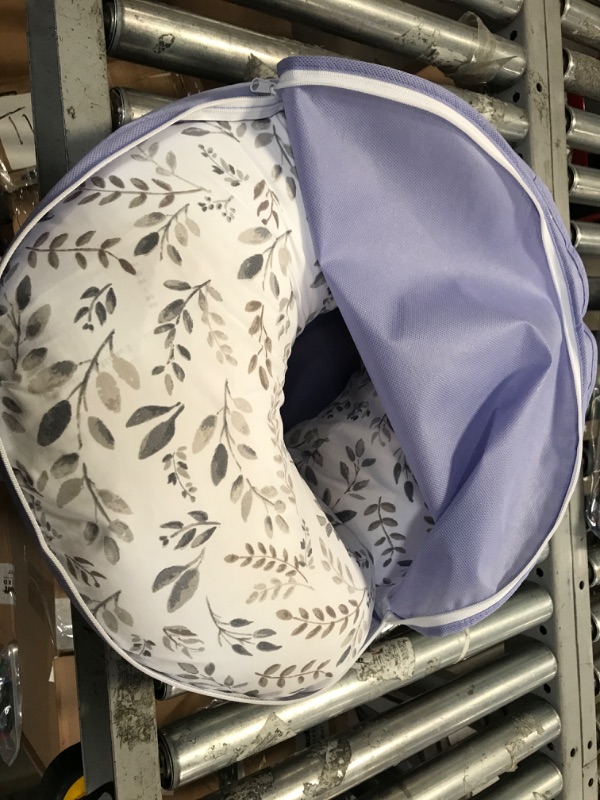 Photo 2 of Boppy Nursing Pillow Original Support, Gray Taupe Leaves, Ergonomic Nursing Essentials for Bottle and Breastfeeding, Firm Fiber Fill, with Removable Nursing Pillow Cover, Machine Washable
