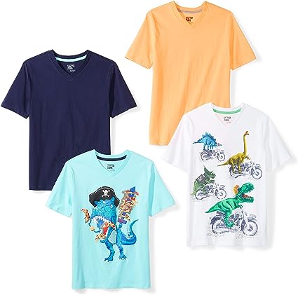 Photo 1 of Amazon Essentials Boys and Toddlers' Short-Sleeve V-Neck T-Shirt Tops (Previously Spotted Zebra), Multipacks - XS 
