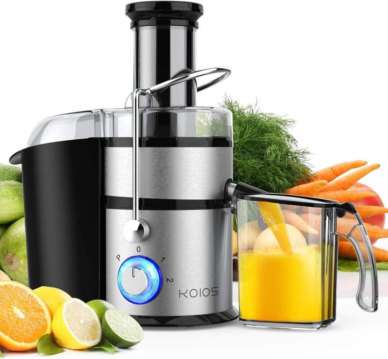 Photo 1 of 1300W KOIOS Centrifugal Juicer Machines, Juice Extractor with Extra Large 3inch Feed Chute, Full Copper Motor, 304 Titanium-Plated Steel Filter, High Juice Yield for Fruits and Vegetables, 3 Speeds Mode, Easy to Clean, 100% BPA-Free, Included Brush
