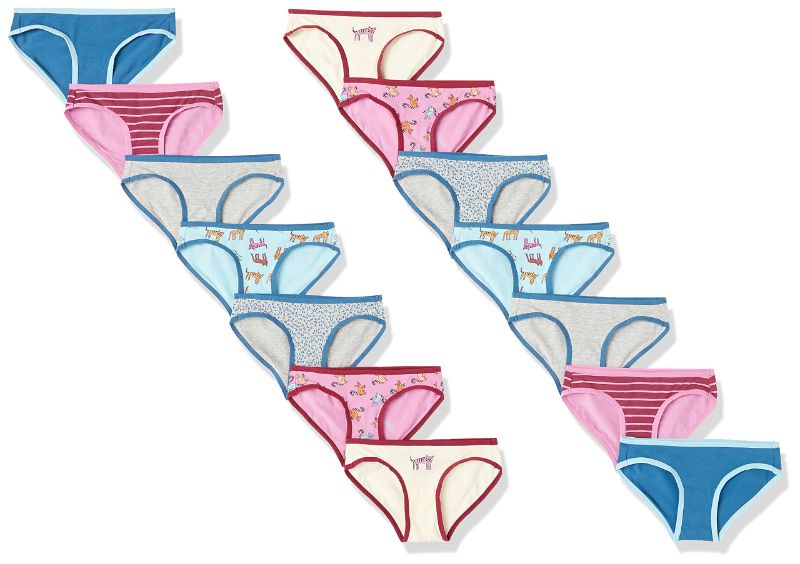 Photo 1 of Amazon Essentials Girls' Bikini Underwear, Multipacks 14 Multicolor/Animal/Stripe X-Large