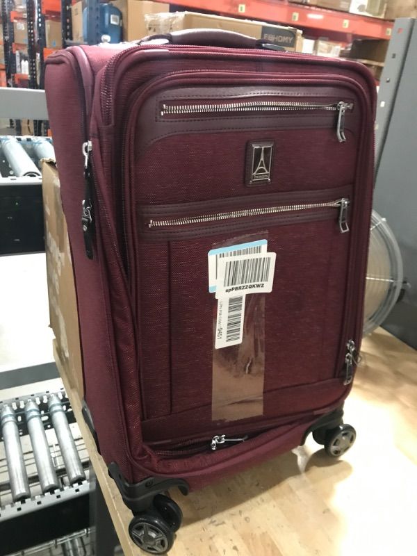 Photo 2 of **MISSING WHEEL** Travelpro Platinum Elite Softside Expandable Carry on Luggage, 8 Wheel Spinner Suitcase, USB Port, Suiter, Men and Women, Bordeaux Red, Carry On 21-Inch
