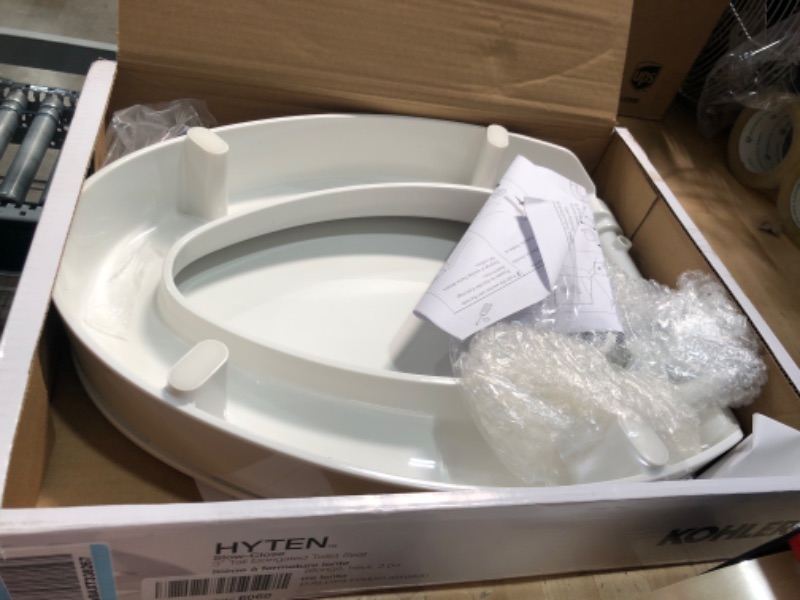 Photo 2 of (USED AND MISSING PARTS) Hyten Elevated Quiet-Close Elongated toilet seat, White Elongated White