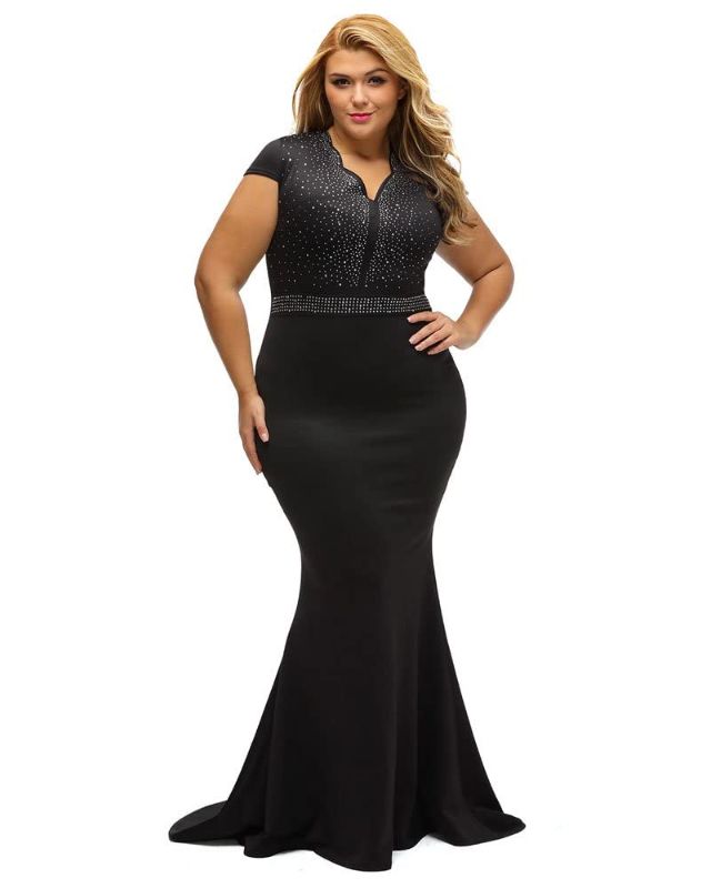 Photo 1 of LALAGEN Women's Short Sleeve Rhinestone Plus Size Long Cocktail Evening Dress 4X-Large Black