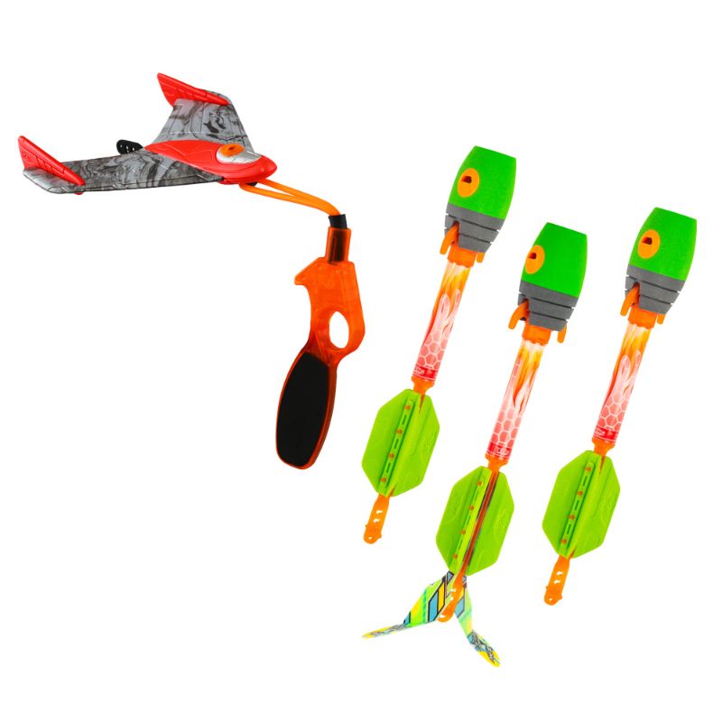 Photo 1 of Zing Launching Combo Fun Pack, Includes 2 Sky Ripperz (Fly up to 250 Ft), 1 Sky Ripperz Heli Howler (Fly up to 150 Ft), 1 Sky Gliderz (Loops & Glides 120 Ft) and 1 Rip Zip Launcher, for Ages 8 and Up Modern