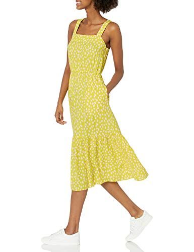 Photo 1 of Amazon Essentials Women's Fluid Twill Tiered Midi Summer Dress X-Small Yellow/Pink, Petal Print - M 